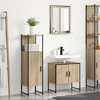 vidaXL 3-delat badrumsinredningsset Sonoma Ek Konstruerat Trä, vidaXL Badrumsspegel med hylla Sonoma Ek 50x12x60 cm Konstruerat...