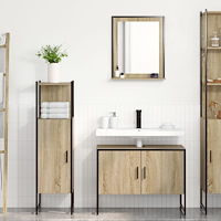 vidaXL 3-delat Badrumsmöbelset Sonoma Oak Konstruerat trä, vidaXL Badrumsspegel med hylla Sonoma Oak 50x12x60 cm Konstruerat tr...