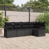vidaXL Trädgårdsoffset med kudde 5 pcs Svart konstrotting