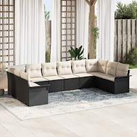 vidaXL Trädgårdsoffset med kudde 10 pcs Svart konstrotting