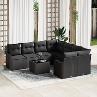 vidaXL Trädgårdsoffset med kudde med lagring 9 pcs Svart konstrotting
