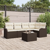 vidaXL Trädgårdsoffset med kudde 6 pcs Brun Poly rattan