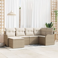 vidaXL Trädgårdsoffset med kudde 6 pcs Beige Poly rattan