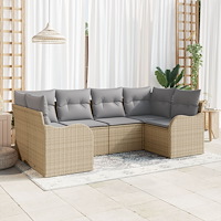 vidaXL Trädgårdsoffset med kudde 6 pcs Beige Poly rattan