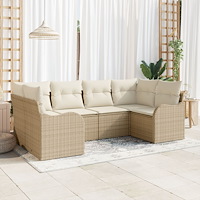 vidaXL Trädgårdsoffset med kudde 6 pcs Beige Poly rattan