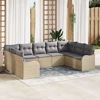 vidaXL Trädgårdsoffset med kudde 9 pcs Beige Poly rattan