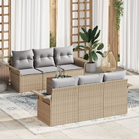 vidaXL Trädgårdsoffset 7 pcs Beige Poly rattan