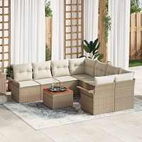 vidaXL Trädgårdsoffset 9 pcs Beige Poly rattan