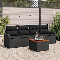 vidaXL Trädgårdsoffset 5 pcs Svart Poly rattan