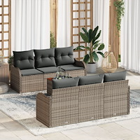 vidaXL Trädgårdsoffset 7 pcs Grå Poly rattan