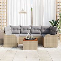 vidaXL Trädgårdsoffset 7 pcs Beige Poly rattan