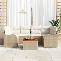 vidaXL Trädgårdsoffset 7 pcs Beige Poly rattan