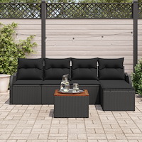 vidaXL Trädgårdsoffset 6 pcs Svart Poly rattan