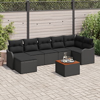 vidaXL Trädgårdsoffset 8 pcs Svart Poly rattan