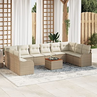 vidaXL Trädgårdsoffset 11 pcs Beige Poly rattan