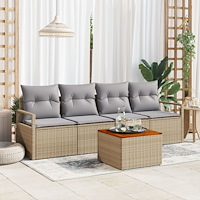 vidaXL Trädgårdsoffset med kudde 5 pcs Beige Poly rattan
