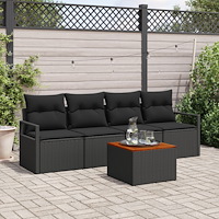 vidaXL Trädgårdsoffset med kudde 5 pcs Svart Poly rattan