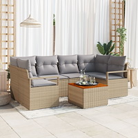vidaXL Trädgårdsoffset med kudde 7 pcs Beige Poly rattan