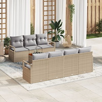 vidaXL Trädgårdsoffset med kudde 8 pcs Beige Poly rattan