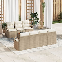 vidaXL Trädgårdsoffset med kudde 8 pcs Beige Poly rattan