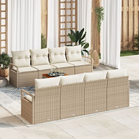 vidaXL Trädgårdsoffset med kudde 9 pcs Beige Poly rattan