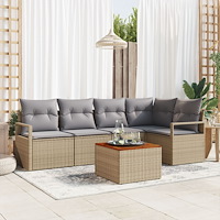 vidaXL Trädgårdsoffset med kudde 6 pcs Beige Poly rattan