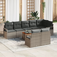 vidaXL Trädgårdsoffset med kudde 9 pcs Grå Poly rattan