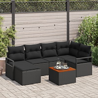 vidaXL Trädgårdsoffset med kudde 7 pcs Svart Poly rattan