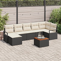 vidaXL Trädgårdsoffset med kudde 8 pcs Svart Poly rattan