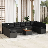 vidaXL Trädgårdsoffset med kudde 11 pcs Svart Poly rattan