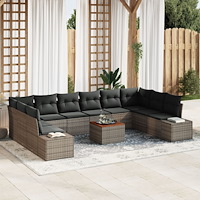 vidaXL Trädgårdsoffset med kudde 11 pcs Grå Poly rattan