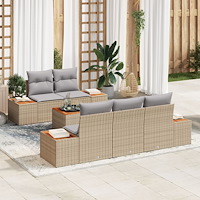 vidaXL Trädgårdsoffset med kudde 6 pcs Beige Poly rattan