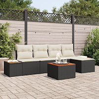 vidaXL Trädgårdsoffset med kudde 6 pcs Svart Poly rattan