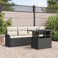 vidaXL Trädgårdsoffset med kudde 5 pcs Svart Poly rattan