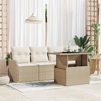 vidaXL Trädgårdsoffset med kudde 5 pcs Beige Poly rattan