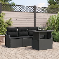 vidaXL Trädgårdsoffset med kudde 5 pcs Svart Poly rattan