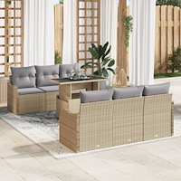 vidaXL Trädgårdsoffset med kudde 7 pcs Beige Poly rattan