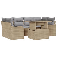 vidaXL Trädgårdsoffset med kudde 7 pcs Beige Poly rattan