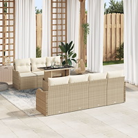 vidaXL Trädgårdsoffset med kudde 8 pcs Beige Poly rattan