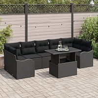 vidaXL Trädgårdsoffset med kudde 8 pcs Svart konstrotting