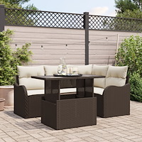 vidaXL Utomhusmatbord med kudde 5 pcs Brun Poly rattan
