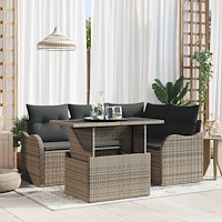 vidaXL 5-delat Trädgårdsofa Set med Kuddar Grå Poly Rottning, vidaXL 2-sits Trädgårdsoffa med Kuddar Grå Poly Rottning