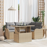 vidaXL Utomhusmatbord med kudde 5 pcs Beige Poly rattan