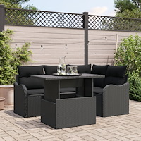vidaXL Utomhusmatbord med kudde 5 pcs Svart Poly rattan