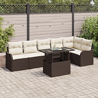 vidaXL 7 Delars Trädgårdsoffaset med kuddar Brun Poly Rattan, vidaXL 2-sits Trädgårdsoffaset med kuddar Brun Poly Rattan