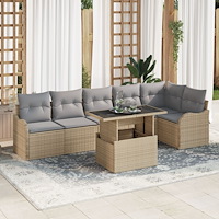 vidaXL Soffset med kudde 7 pcs Beige Poly rattan