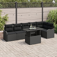 vidaXL Trädgårdsoffset med kudde 7 pcs Svart Poly rattan