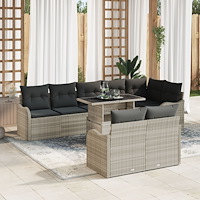 vidaXL Lounge-set med kudde 9 pcs Ljusgrå Poly rattan