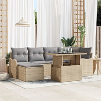 vidaXL 7-delars trädgårdssoffset med kuddar i beige poly rattan, vidaXL 2-sits trädgårdssoffa med kuddar i beige poly rattan