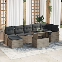 vidaXL 8-delars trädgårdssoffset med kuddar grå poly rattan, vidaXL 2-sits trädgårdssoffa med kuddar grå poly rattan